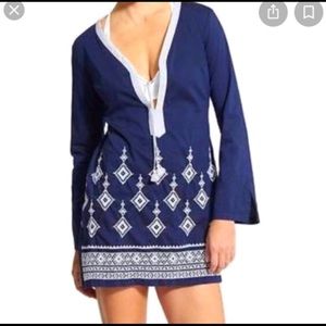 Athleta Beach Coverup, Desert Diamond Dress Blue Kimssa Tunic, Embroidered Large